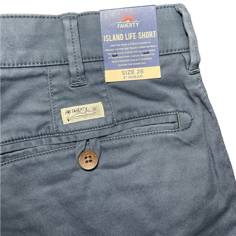 Faherty Shorts Island Life 8" Organic Cotton Chino Golf Blue Mens Size 28 NEW - Picture 5 of 15
